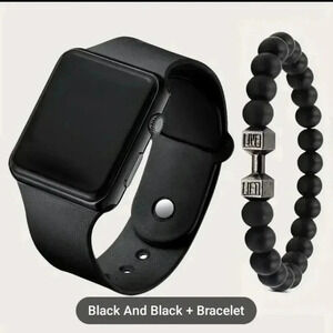 2pcs Square Sporty Style Electronic Watch Beaded Bracelet Set For Men..NWT